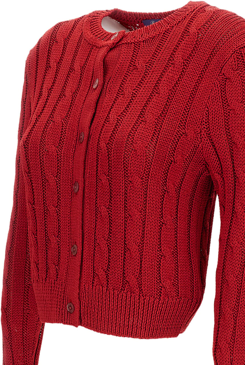 Ralph Lauren Red Silk Crew Neck Cardigan Rood