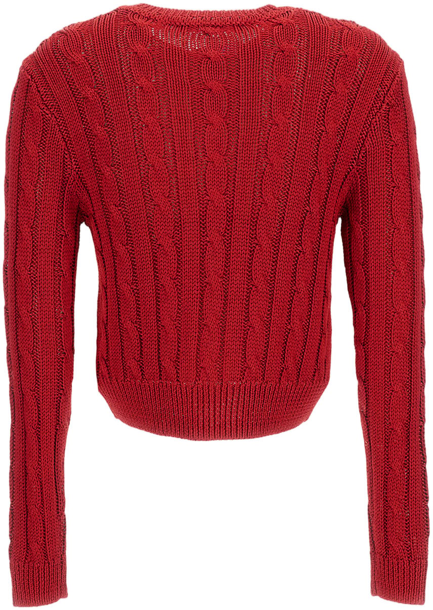 Ralph Lauren Red Silk Crew Neck Cardigan Rood