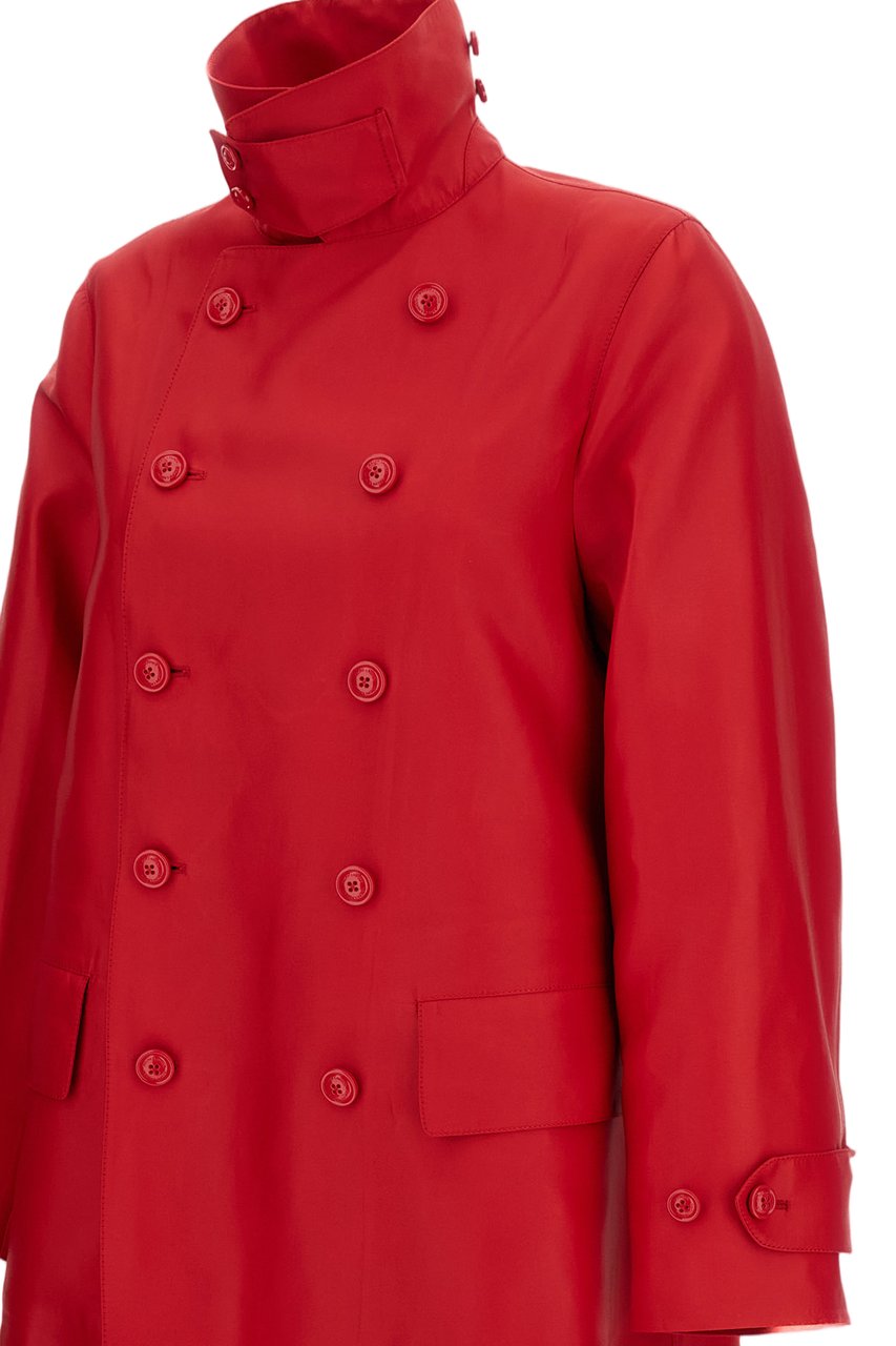 Ralph Lauren Double-Breasted Trench Coat in Premium Silk Blend Rood