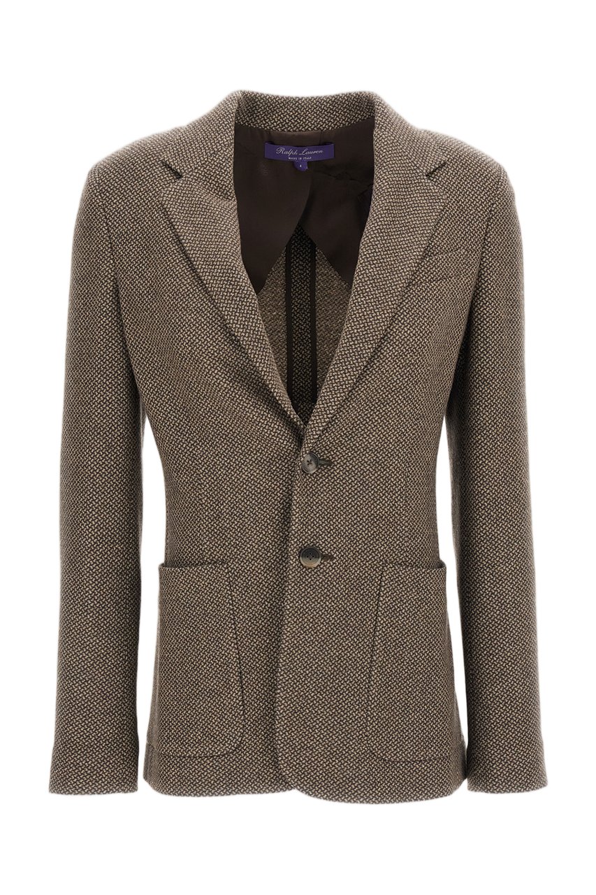 Ralph Lauren Micro Houndstooth Wool-Silk Blend Single-Breasted Blazer Bruin