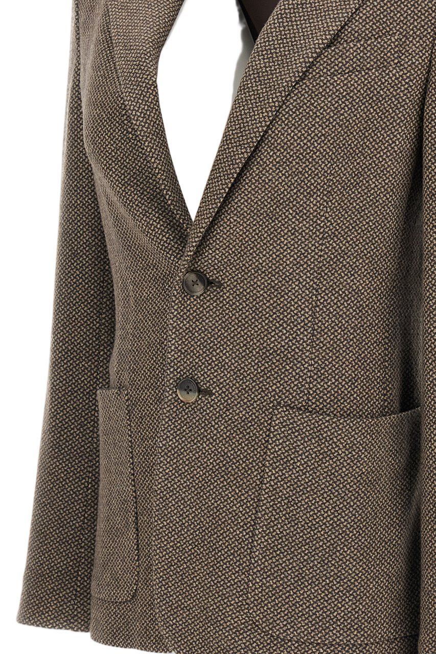 Ralph Lauren Micro Houndstooth Wool-Silk Blend Single-Breasted Blazer Bruin