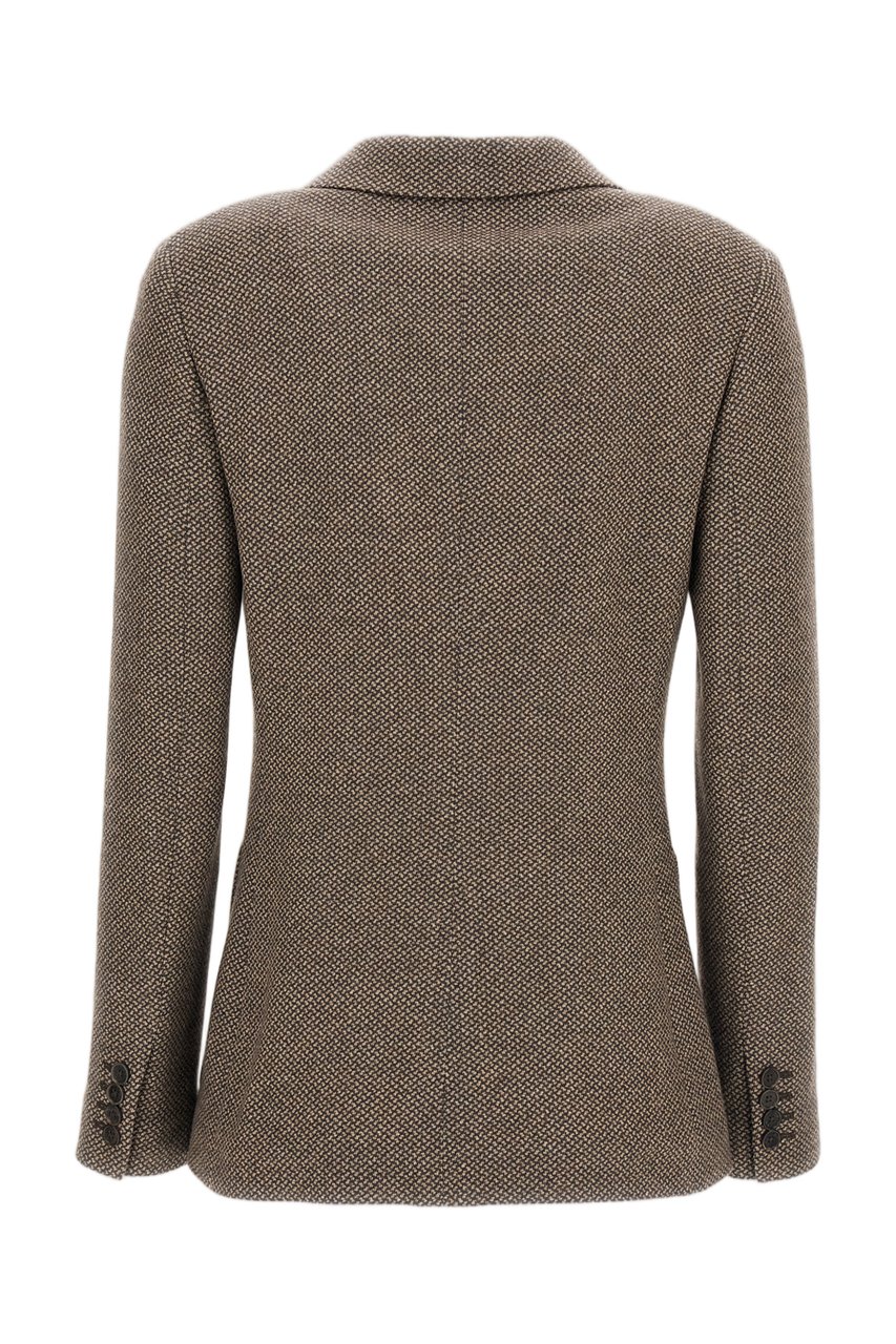 Ralph Lauren Micro Houndstooth Wool-Silk Blend Single-Breasted Blazer Bruin
