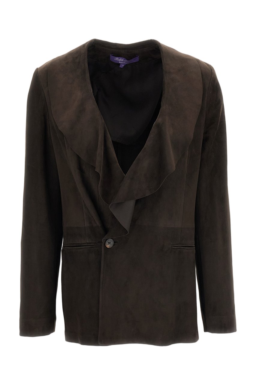 Ralph Lauren Shirt-Style Brown Suede Leather Jacket With Lightweight Unlined Design Bruin