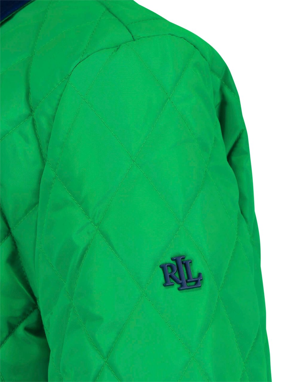 Ralph Lauren Green Quilted Cropped Contrast Collar Jacket Groen