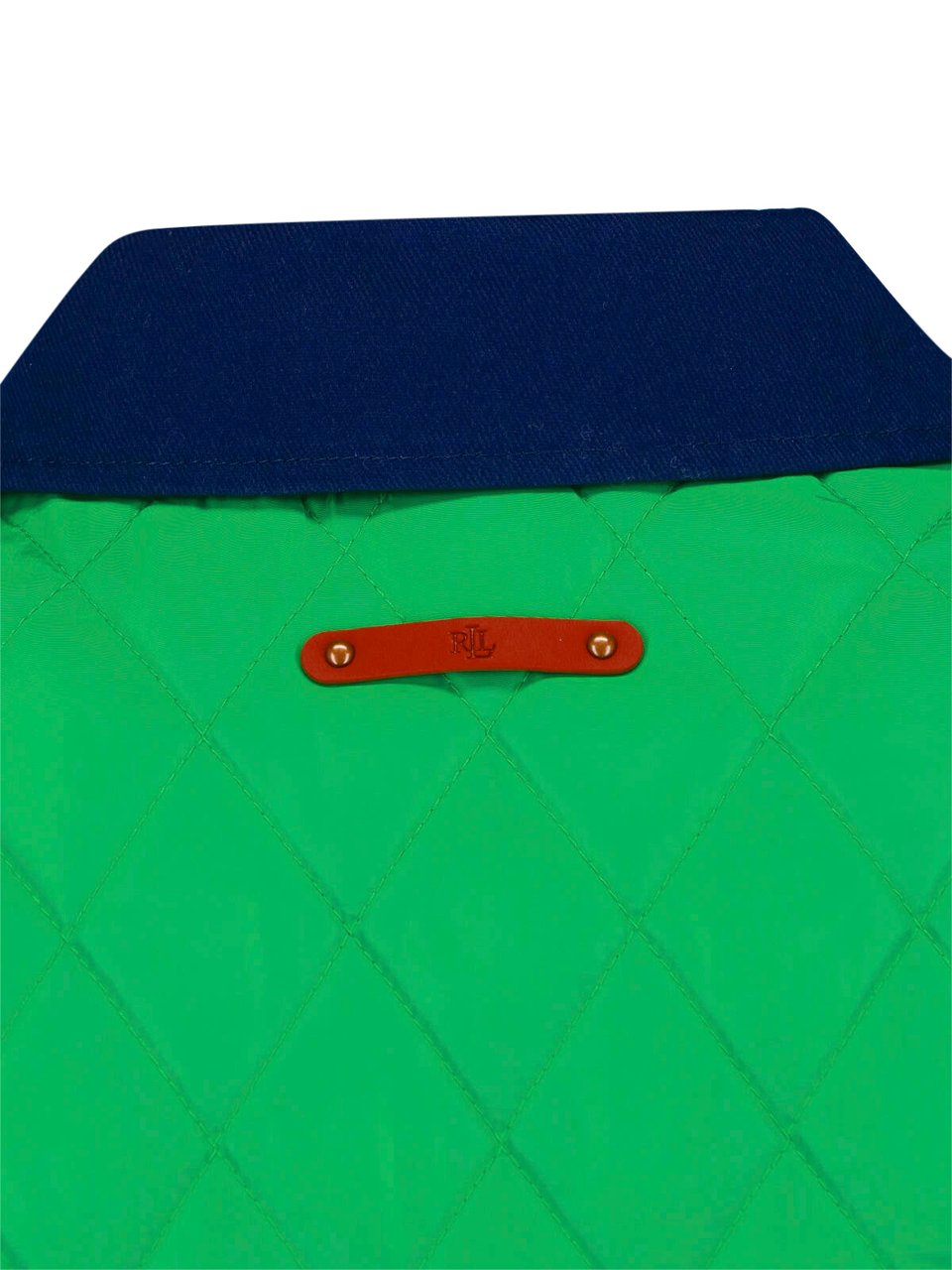 Ralph Lauren Green Quilted Cropped Contrast Collar Jacket Groen