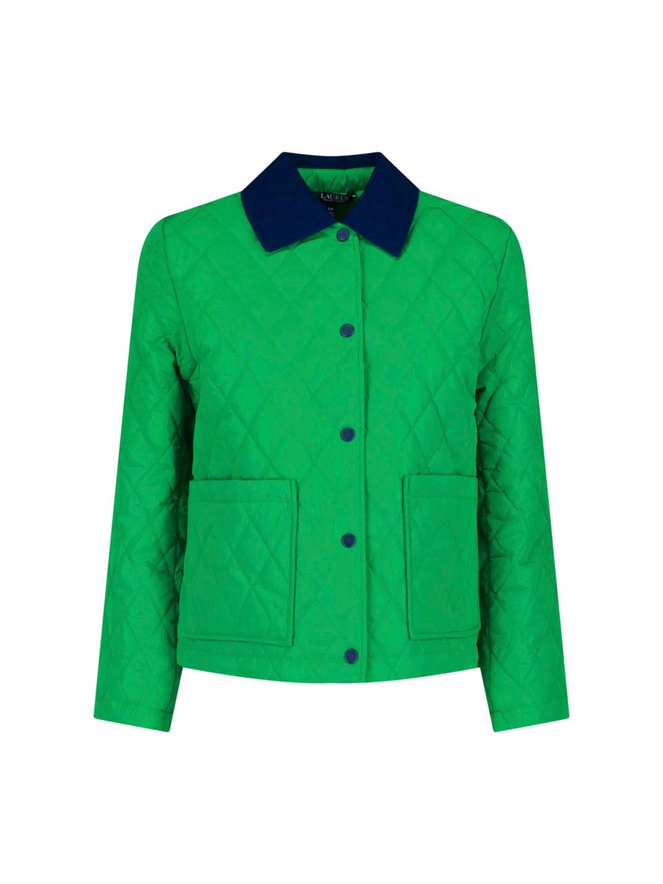 Ralph Lauren Green Quilted Cropped Contrast Collar Jacket Groen