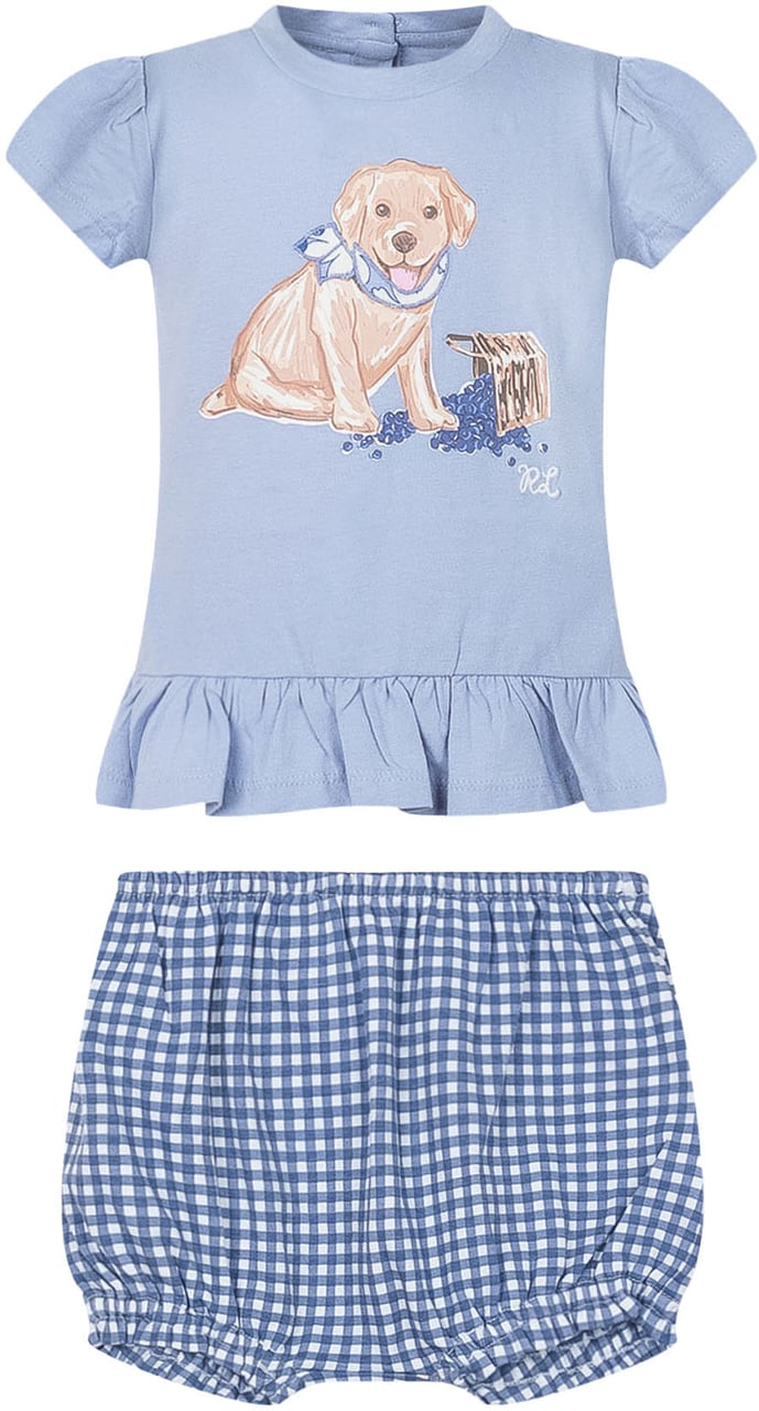 Ralph Lauren Completo Baby con T-shirt e Bloomer a Quadretti Lichtblauw