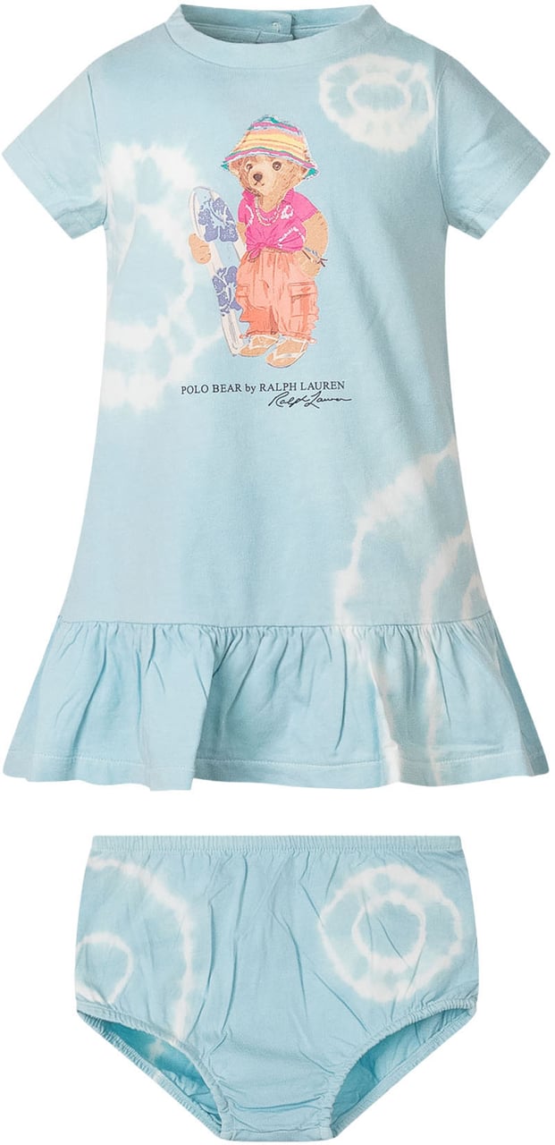 Ralph Lauren Abito in Jersey con Stampa Orso e Culotte Lichtblauw