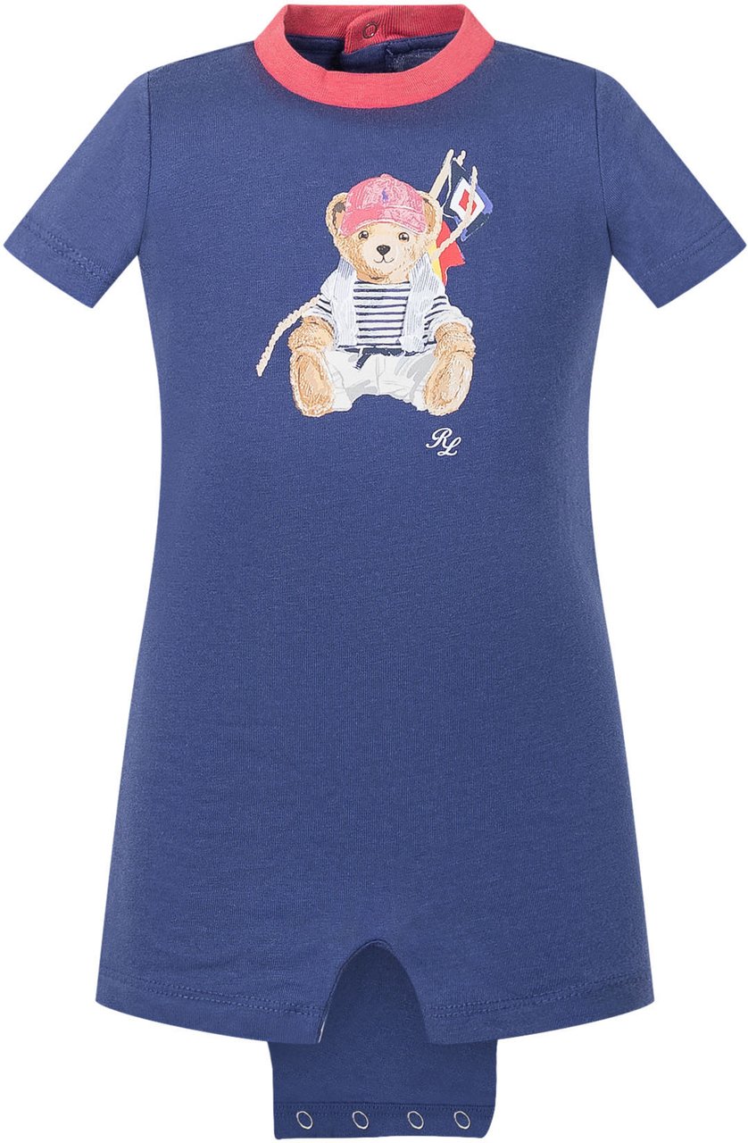 Ralph Lauren Pagliaccetto in Jersey con Stampa Orsetto Navy