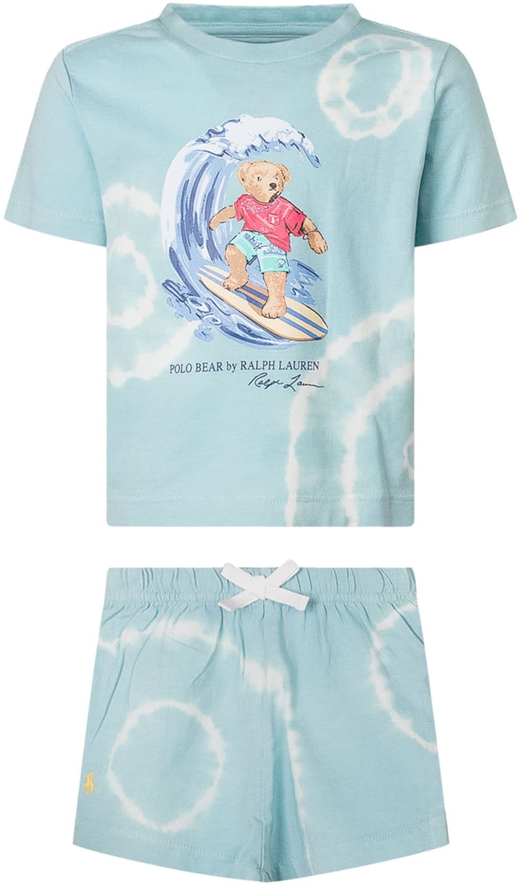 Ralph Lauren Completo T-shirt e Shorts con Stampa Orso Lichtblauw