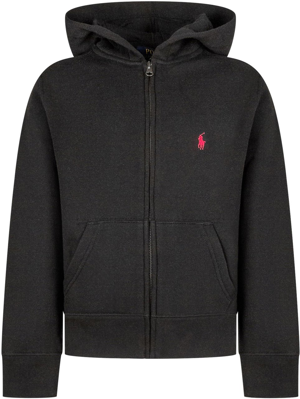 Ralph Lauren Kids Felpa Nera con Cappuccio e Logo Rosa Zwart