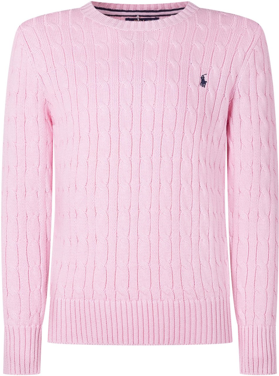 Ralph Lauren Maglione Bambina in Cotone con Lavorazione a Trecce Roze