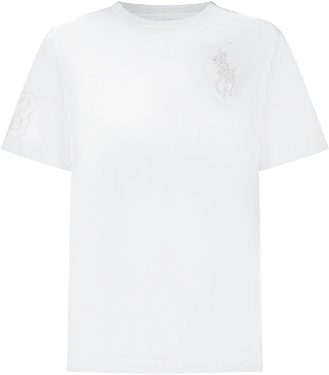 Ralph Lauren T-shirt Bambino in Cotone con Maxi Logo Tone-on-Tone Wit