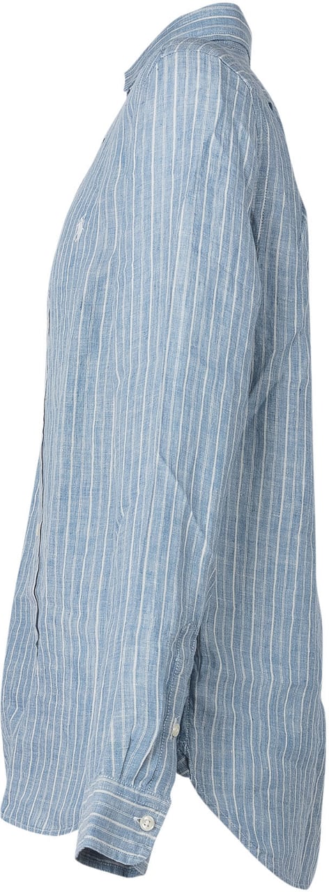 Ralph Lauren Camicia Sportiva in Cotone e Lino a Righe Lichtblauw