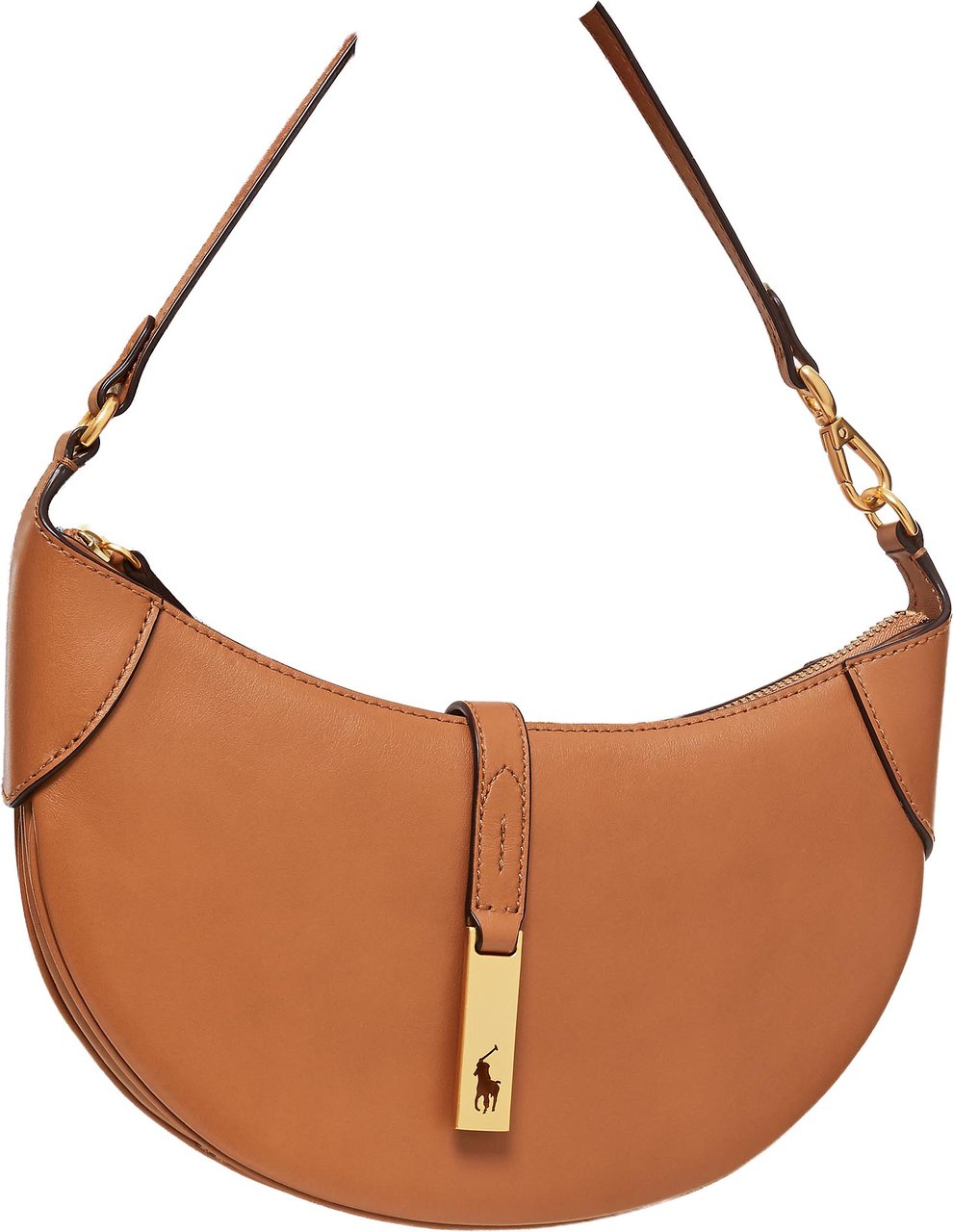 Ralph Lauren Crescent Mini Leather Shoulder Bag with Gold-tone Accents Bruin