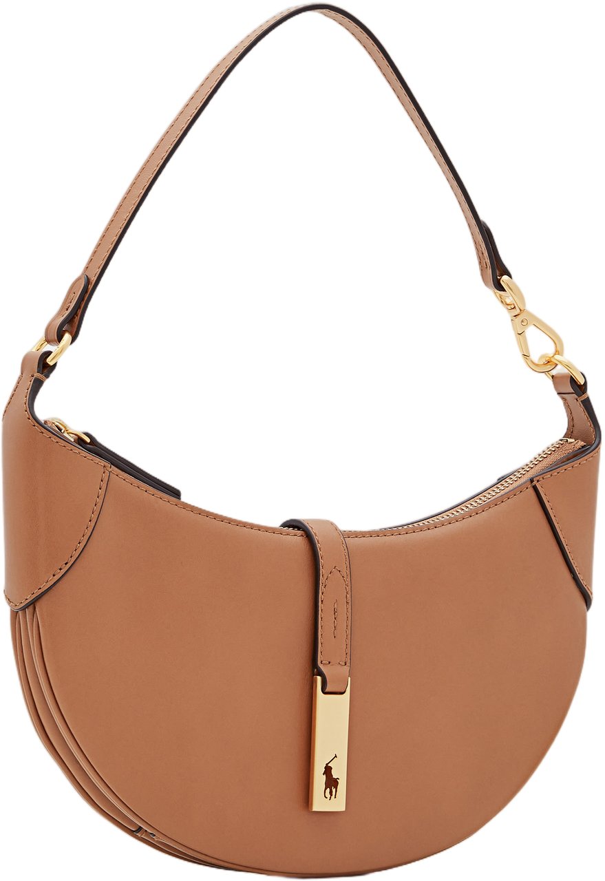Ralph Lauren Crescent Mini Leather Shoulder Bag with Gold-tone Accents Bruin