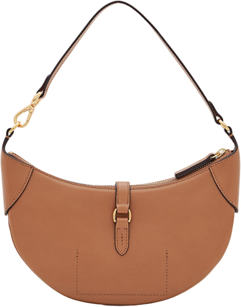 Ralph Lauren Crescent Mini Leather Shoulder Bag with Gold-tone Accents Bruin