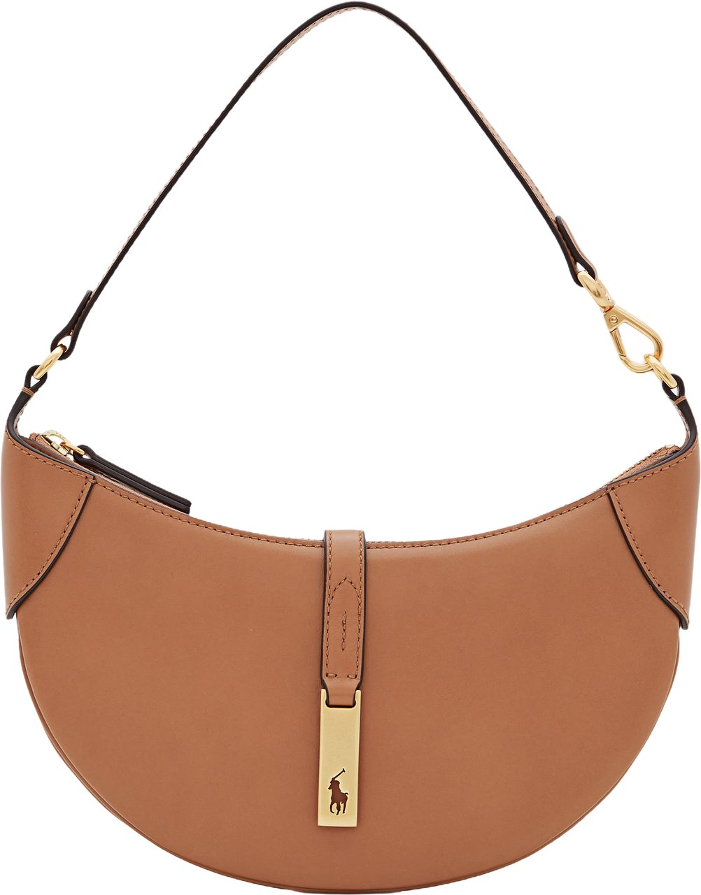 Ralph Lauren Crescent Mini Leather Shoulder Bag with Gold-tone Accents Bruin