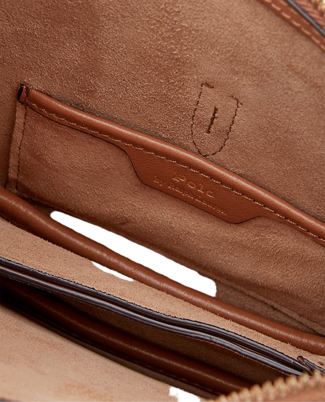 Ralph Lauren Crescent Mini Leather Shoulder Bag with Gold-tone Accents Bruin