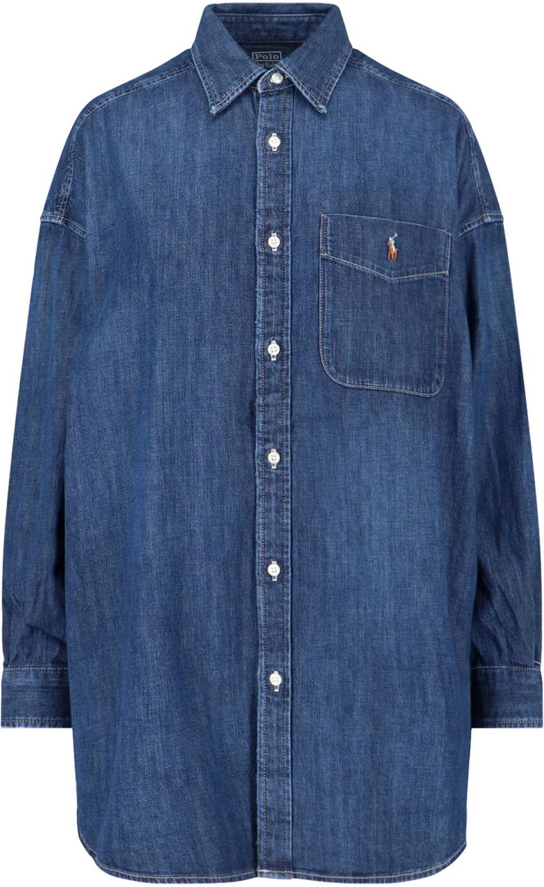 Ralph Lauren Blue Cotton Denim Logo Shirt Blauw