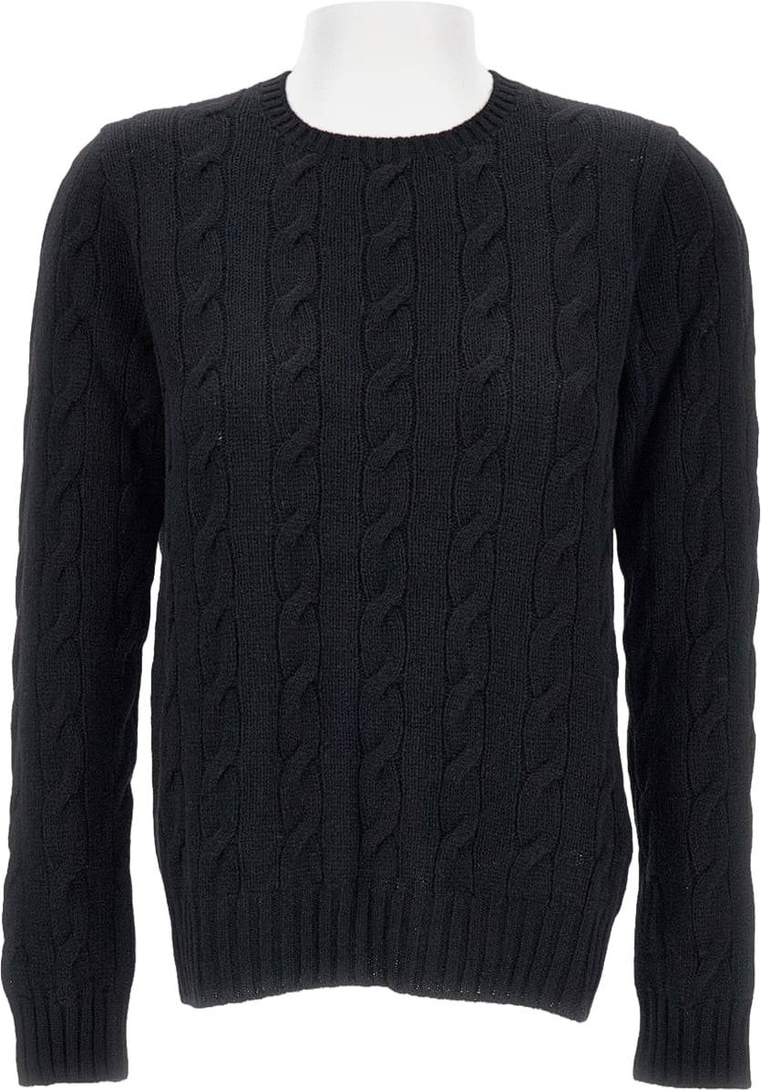 Ralph Lauren Cable-Knit Cashmere Pullover Sweater With Classic Crewneck Zwart