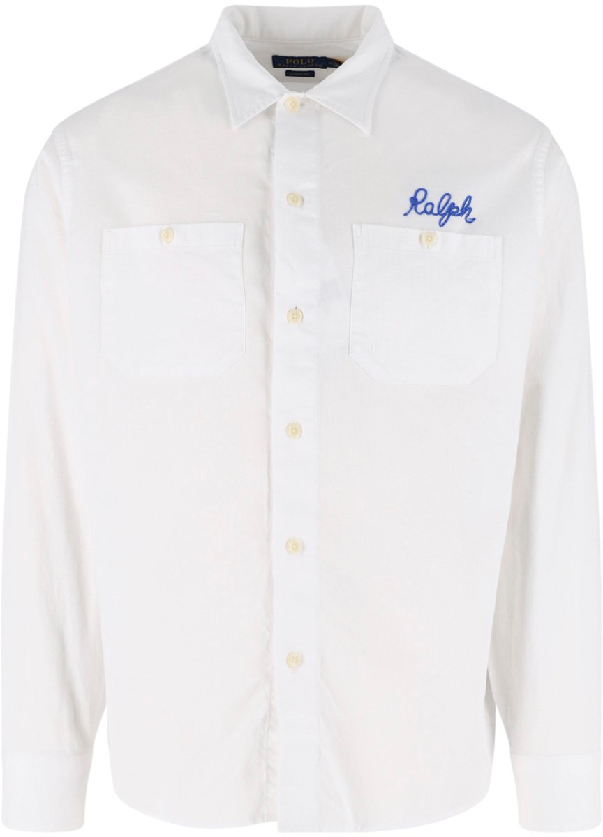 Ralph Lauren White Graphic Back Button-Down Shirt Wit