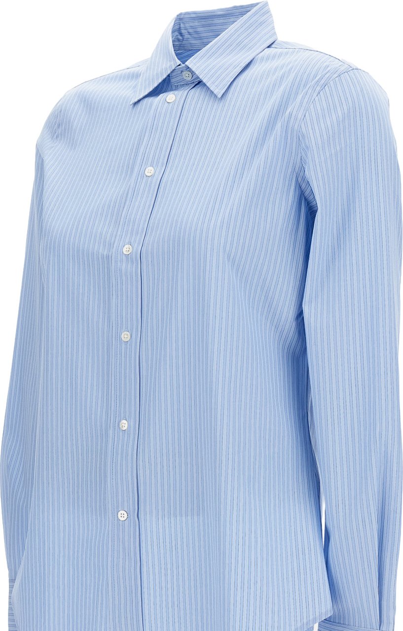 Ralph Lauren Light Blue Vertical Striped Stretch Cotton Shirt Blauw