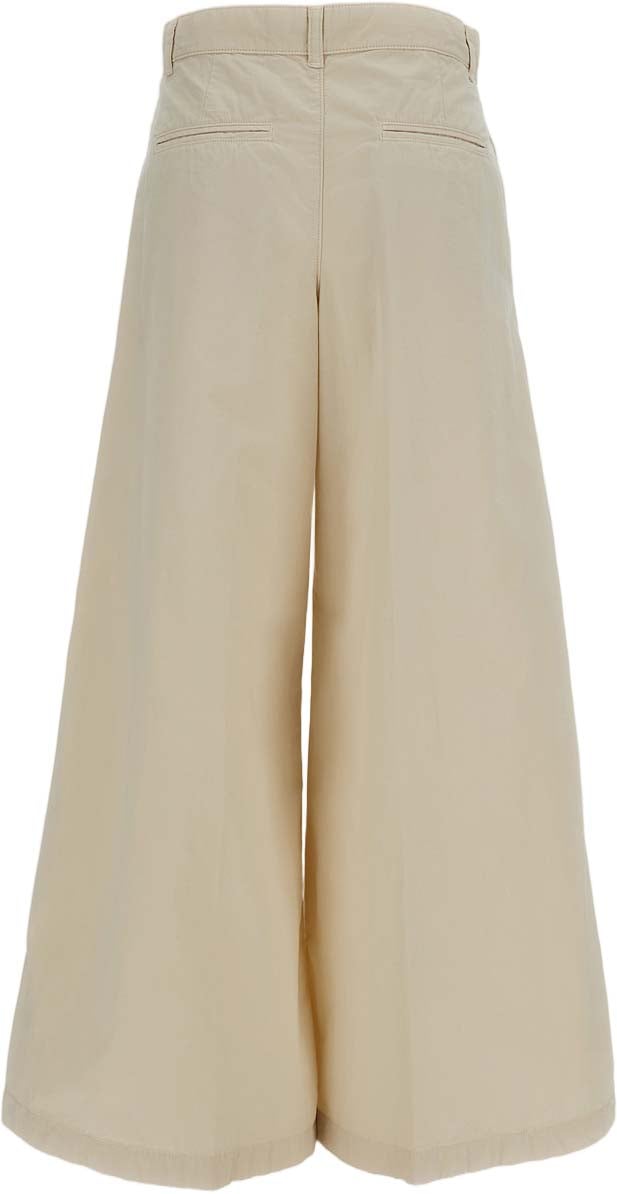 Ralph Lauren Beige Wide-Leg Cotton Trousers Neutraal