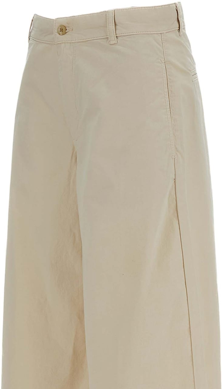 Ralph Lauren Beige Wide-Leg Cotton Trousers Neutraal