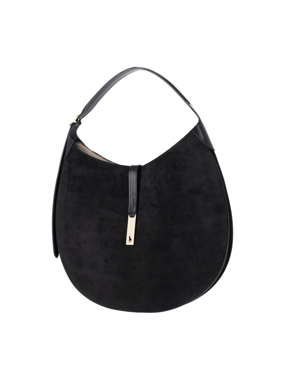 Ralph Lauren Large Black Suede Shoulder Bag Zwart