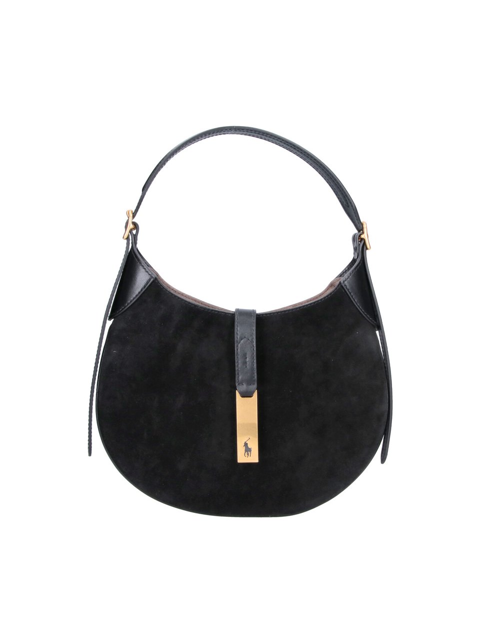 Ralph Lauren Black Polo ID Suede Shoulder Bag Zwart
