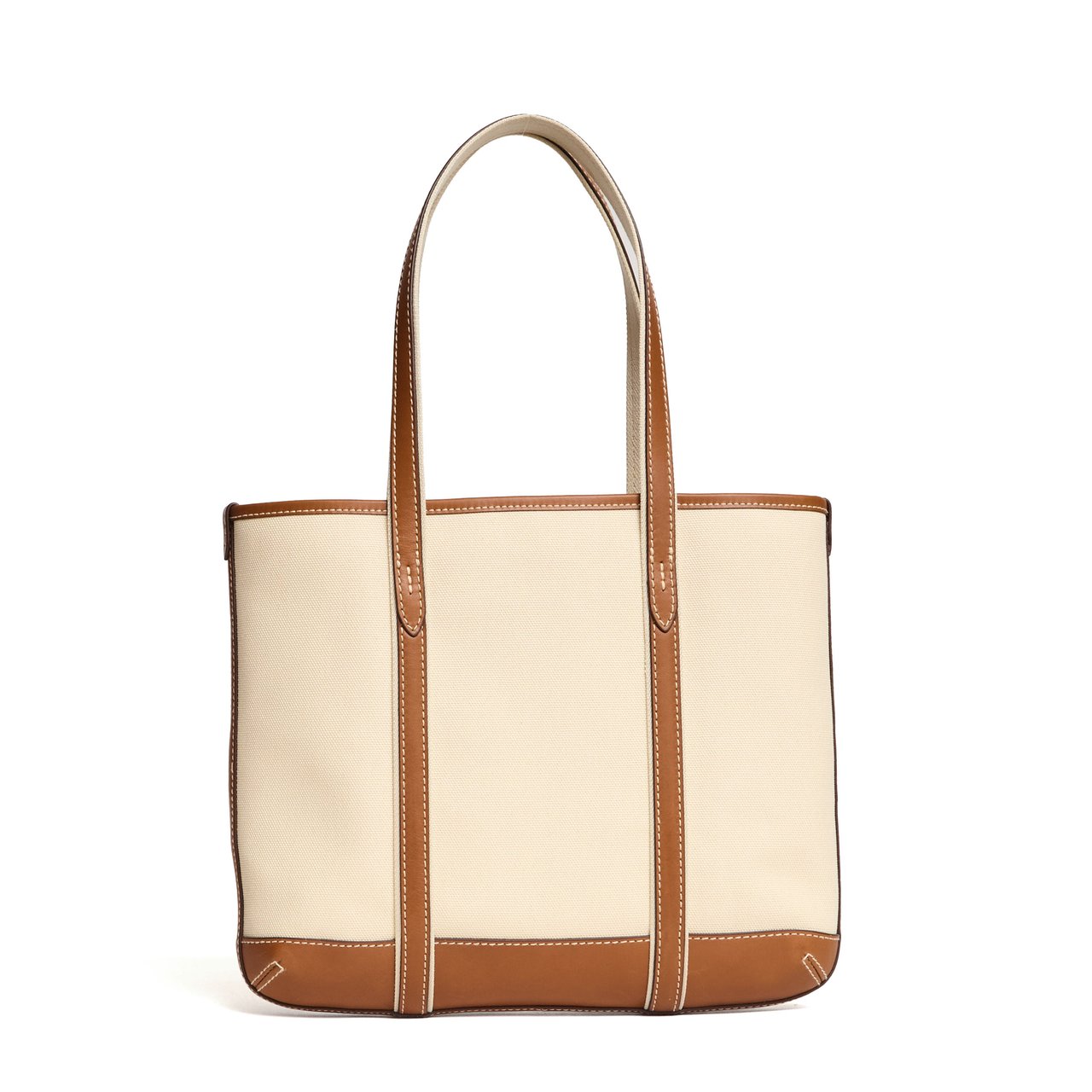 Ralph Lauren Leather Canvas Sewn Logo Tote Bag Wit