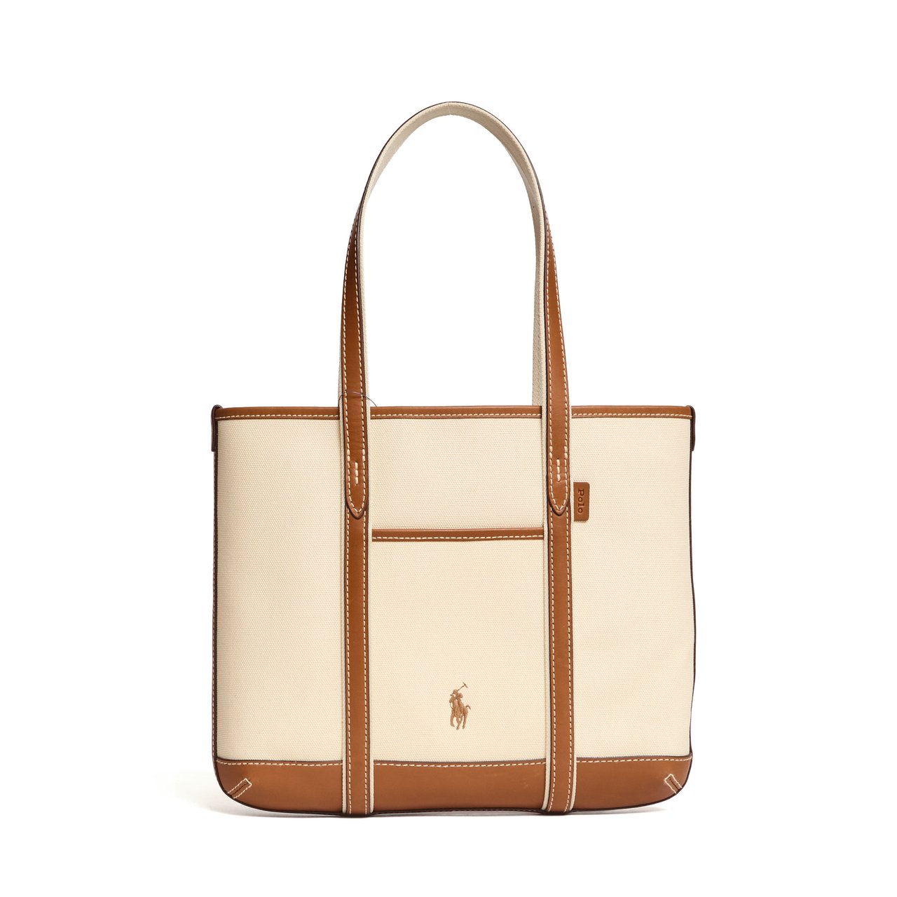 Ralph Lauren Leather Canvas Sewn Logo Tote Bag Wit