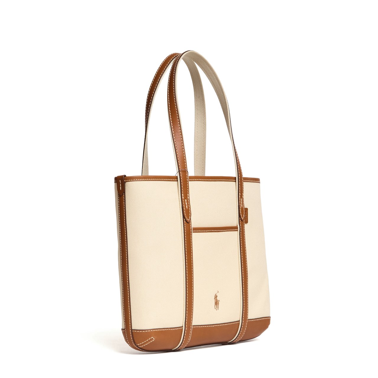 Ralph Lauren Leather Canvas Sewn Logo Tote Bag Wit