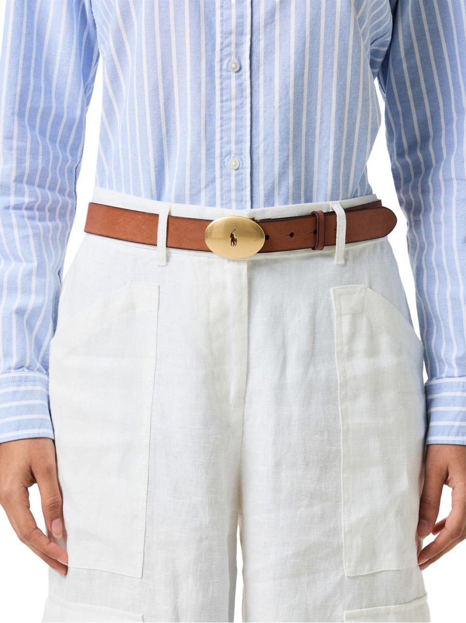 Ralph Lauren Pony Logo Oval Buckle Leather Belt Bruin