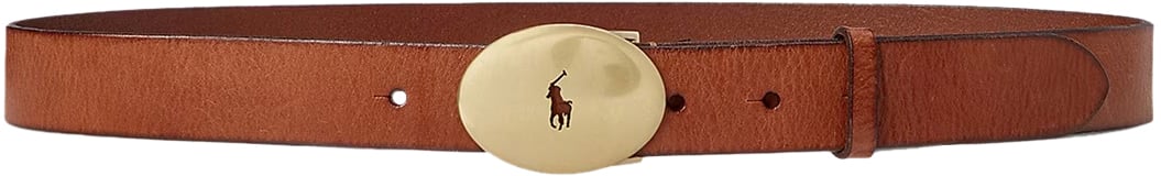 Ralph Lauren Pony Logo Oval Buckle Leather Belt Bruin