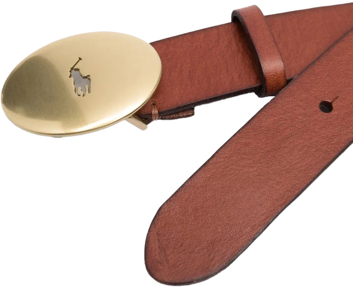 Ralph Lauren Pony Logo Oval Buckle Leather Belt Bruin