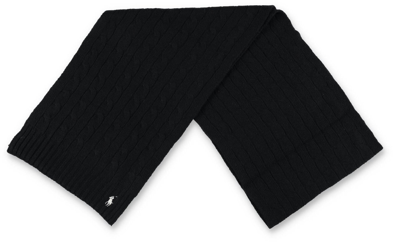 Ralph Lauren Wool Cable Scarf Pony Nero Zwart