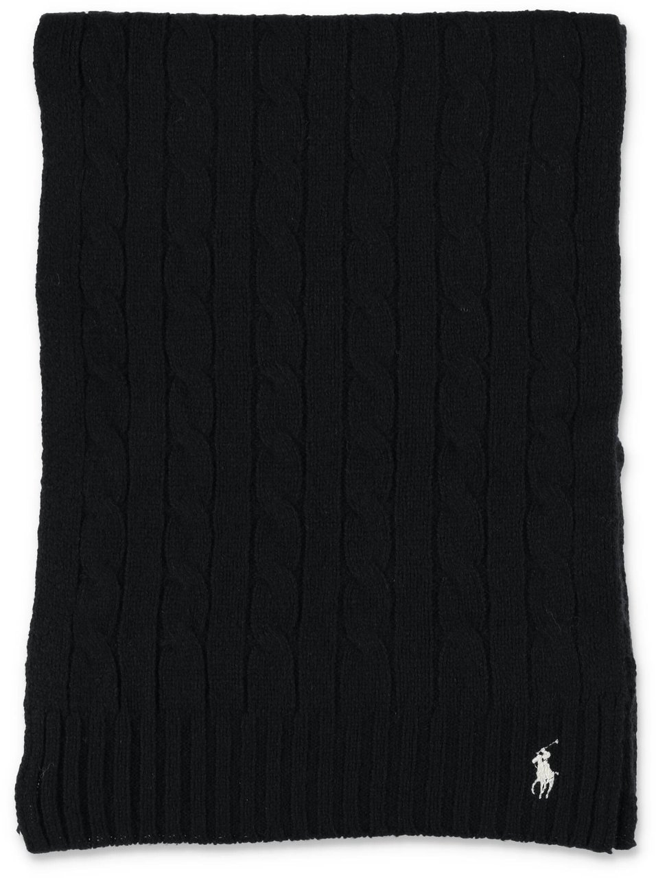 Ralph Lauren Wool Cable Scarf Pony Nero Zwart
