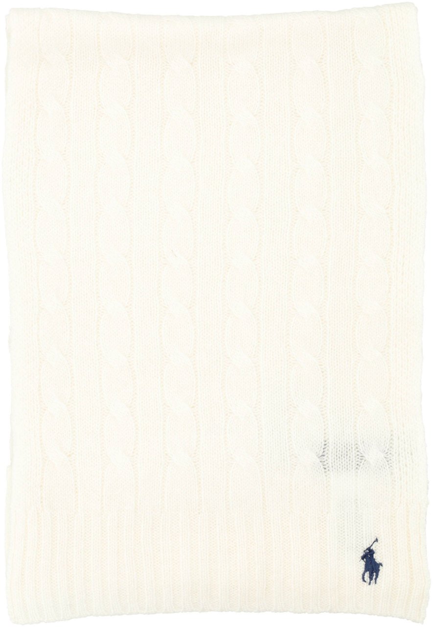 Ralph Lauren Wool Cable Scarf Pony Bianco Wit