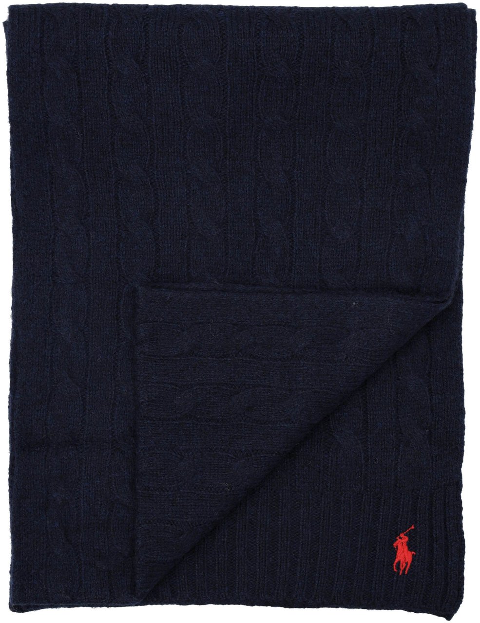 Ralph Lauren Wool Cable Scarf Pony Hunter Navy Blauw
