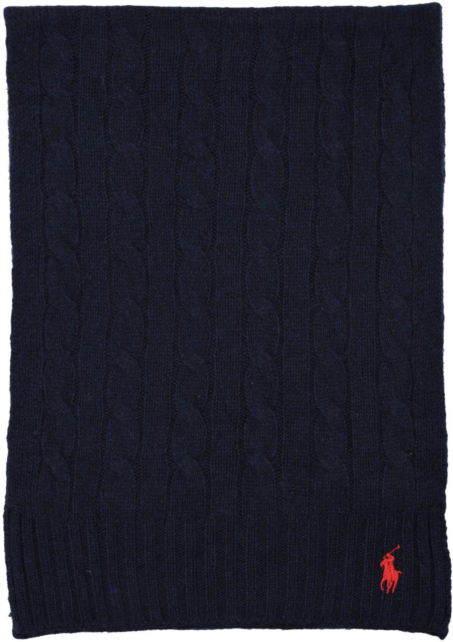 Ralph Lauren Wool Cable Scarf Pony Hunter Navy Blauw