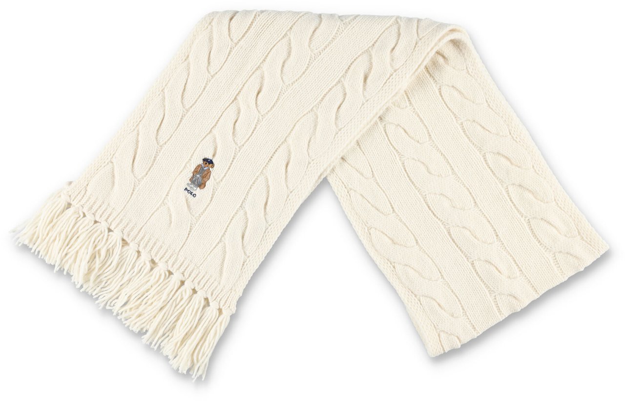 Ralph Lauren Wool Cable Scarf Bear Bianco Wit