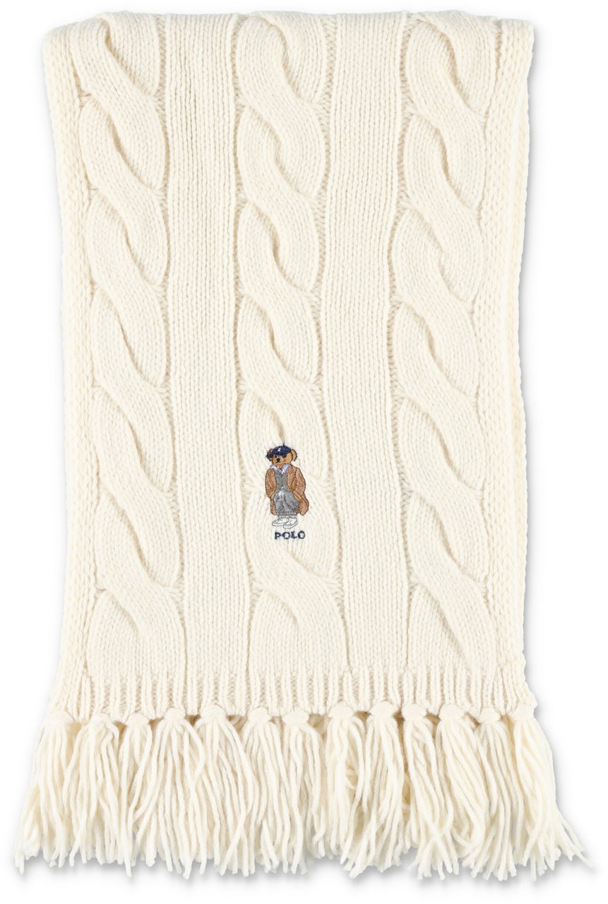 Ralph Lauren Wool Cable Scarf Bear Bianco Wit