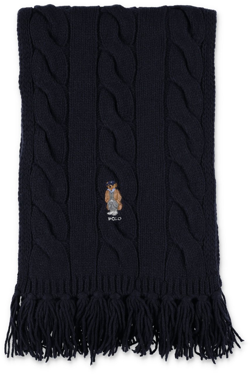 Ralph Lauren Wool Cable Scarf Bear Blu Blauw