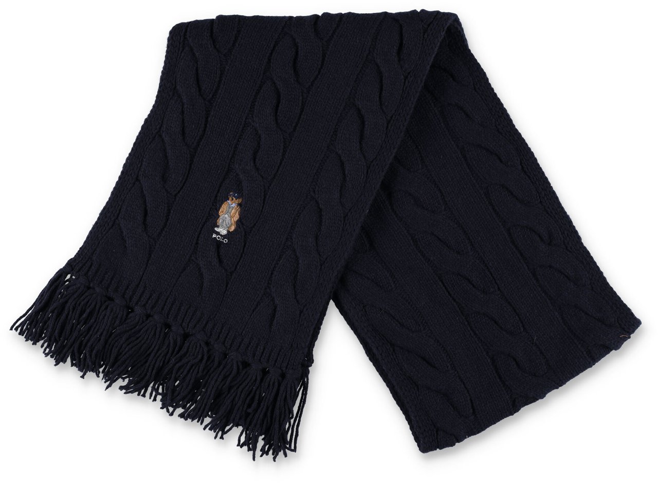 Ralph Lauren Wool Cable Scarf Bear Blu Blauw