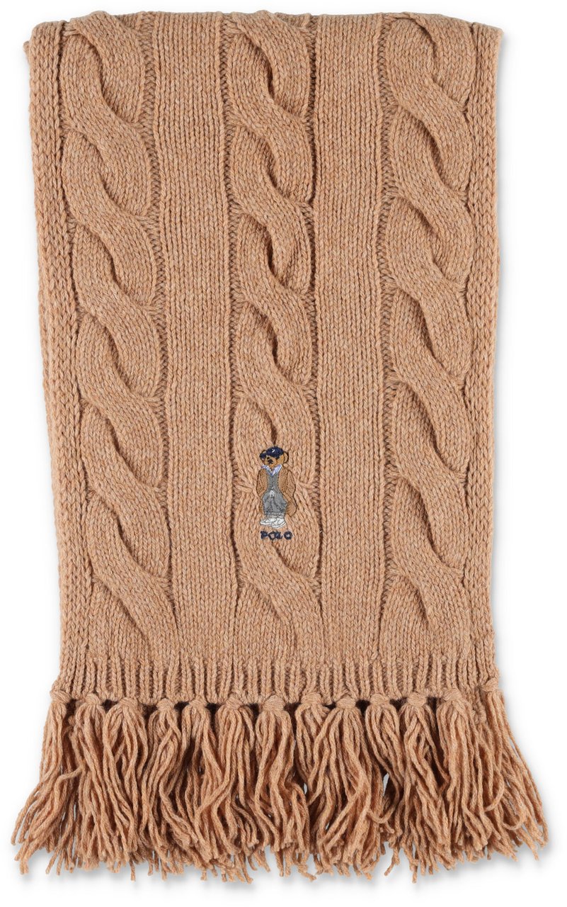 Ralph Lauren Wool Cable Scarf Bear Marrone Bruin