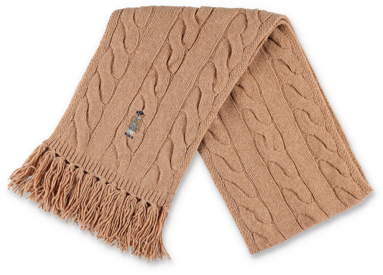 Ralph Lauren Wool Cable Scarf Bear Marrone Bruin