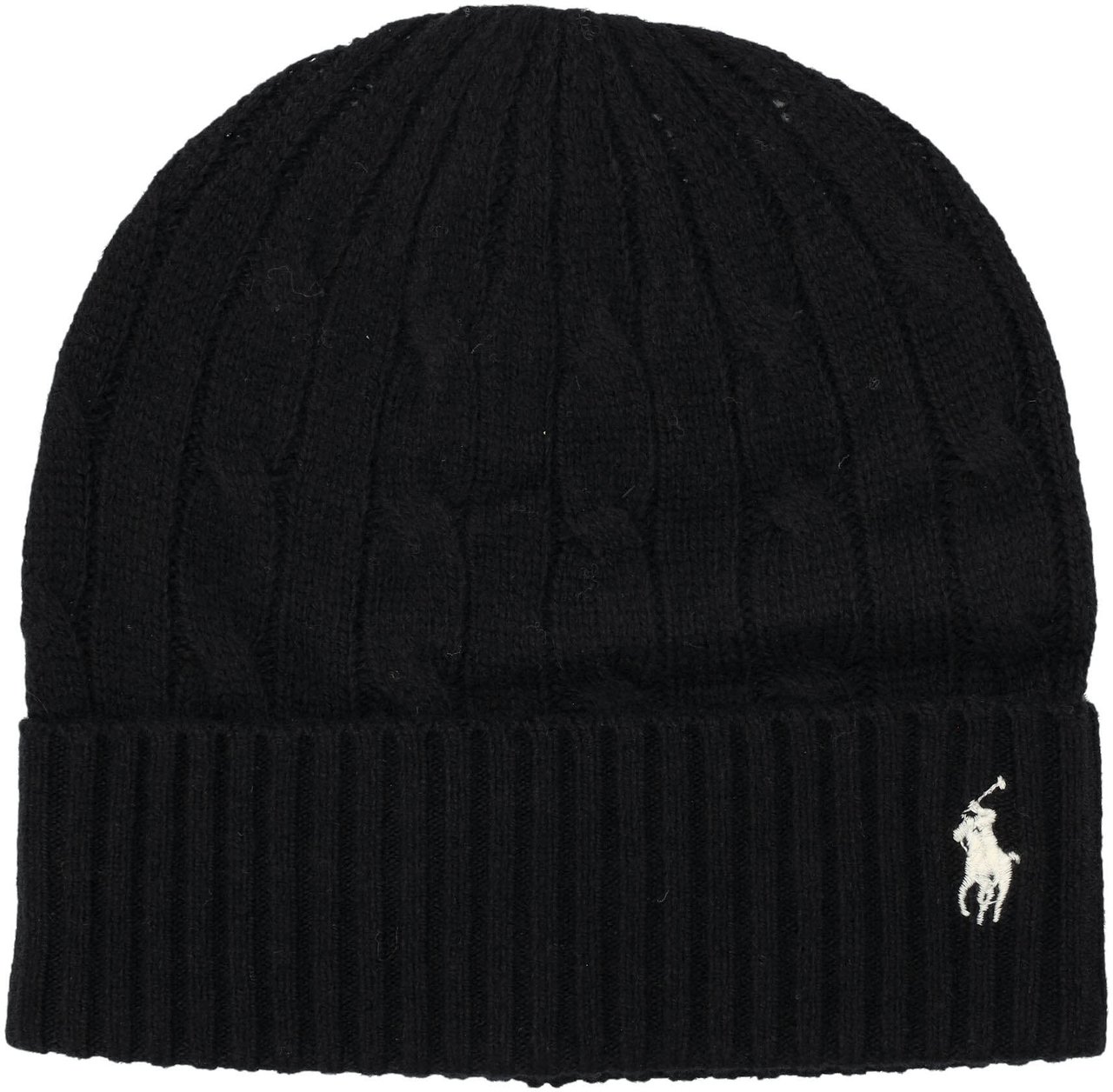 Ralph Lauren Wool Cable Beanie Pony Nero Zwart