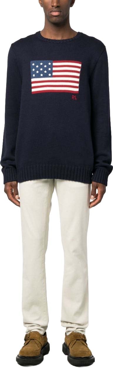 Ralph Lauren Navy Pullover Flag Motif Cotton Pullover Zwart